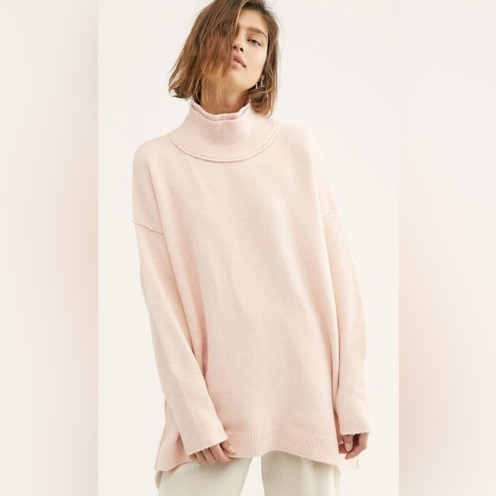 Free People Afterglow oversize long sleeve mock neck sweater in soft pink
